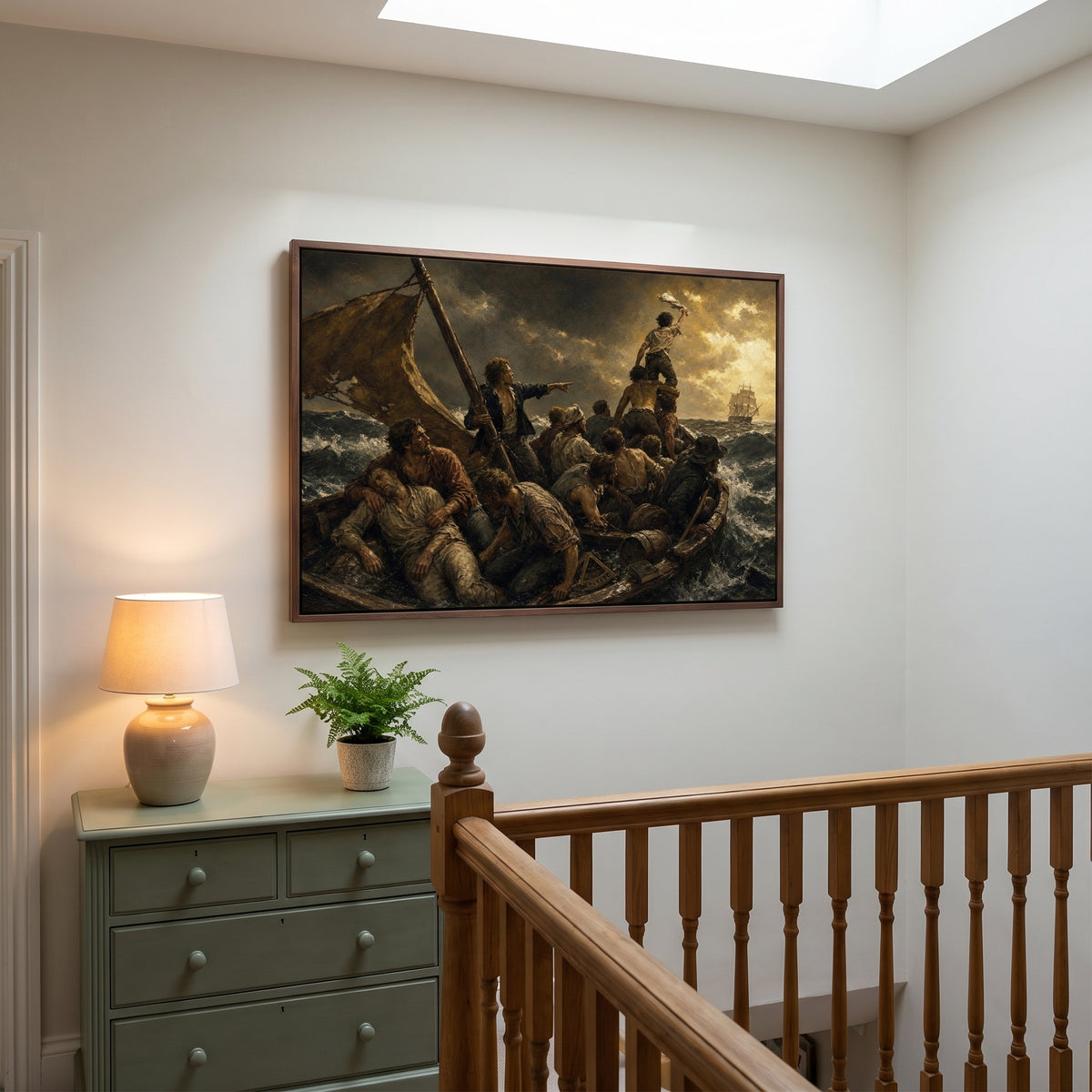 The Wreck of the Essex framed print hanging in a home interior