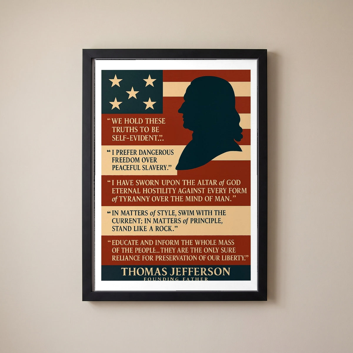 Thomas Jefferson - Iconic Quotes framed print on a plain wall