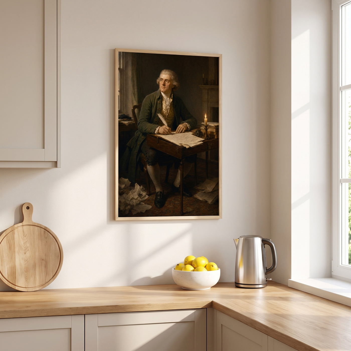 Thomas Jefferson framed print hanging in a home interior