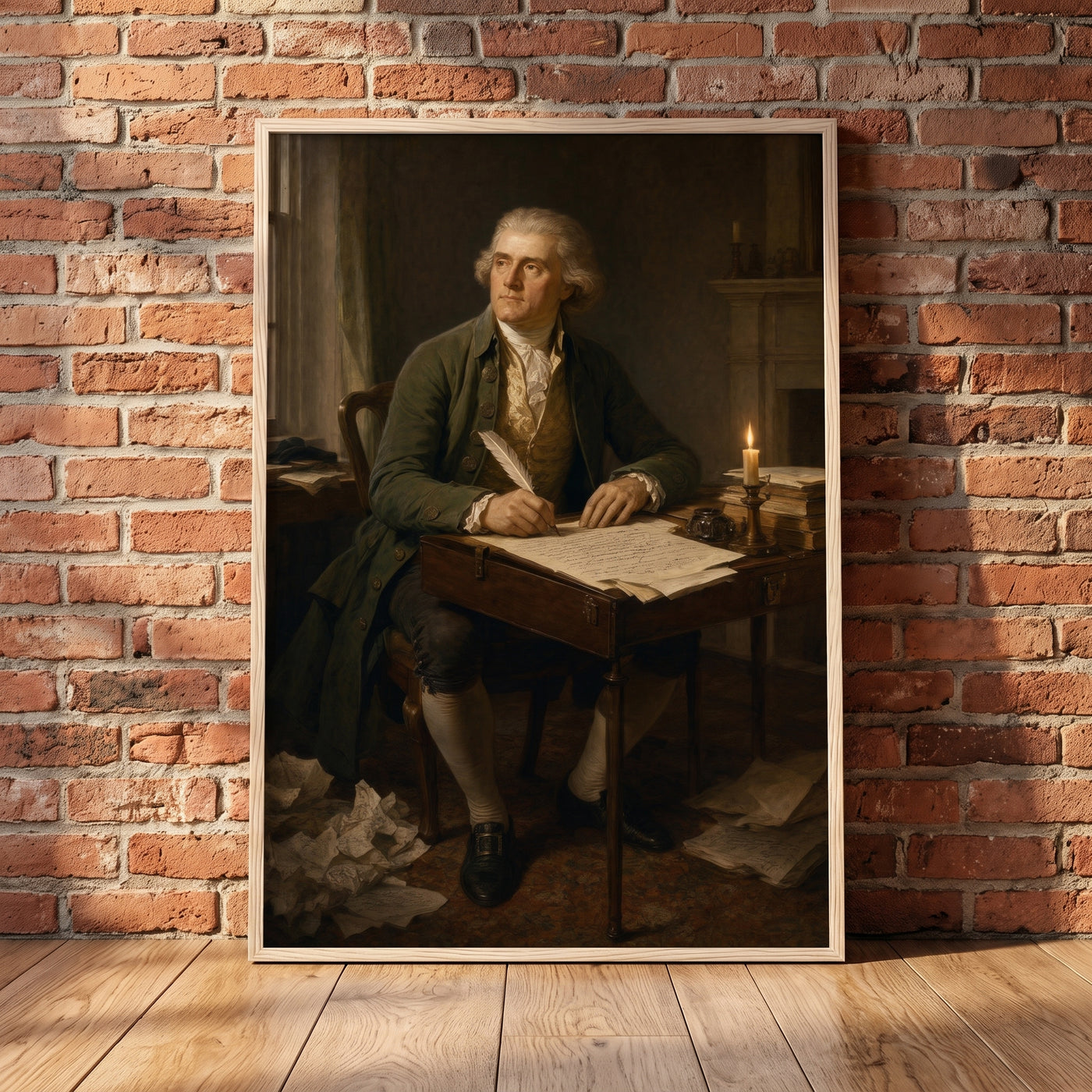 Thomas Jefferson framed print leaning against a wall