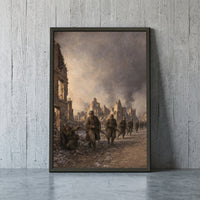 Through the Ruined Town framed print leaning against a wall