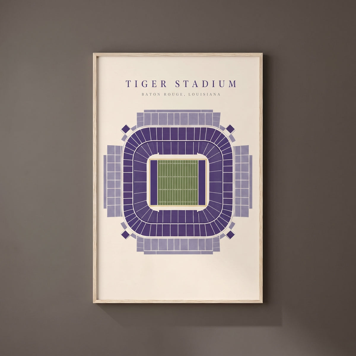 Tiger Stadium framed print on a plain wall