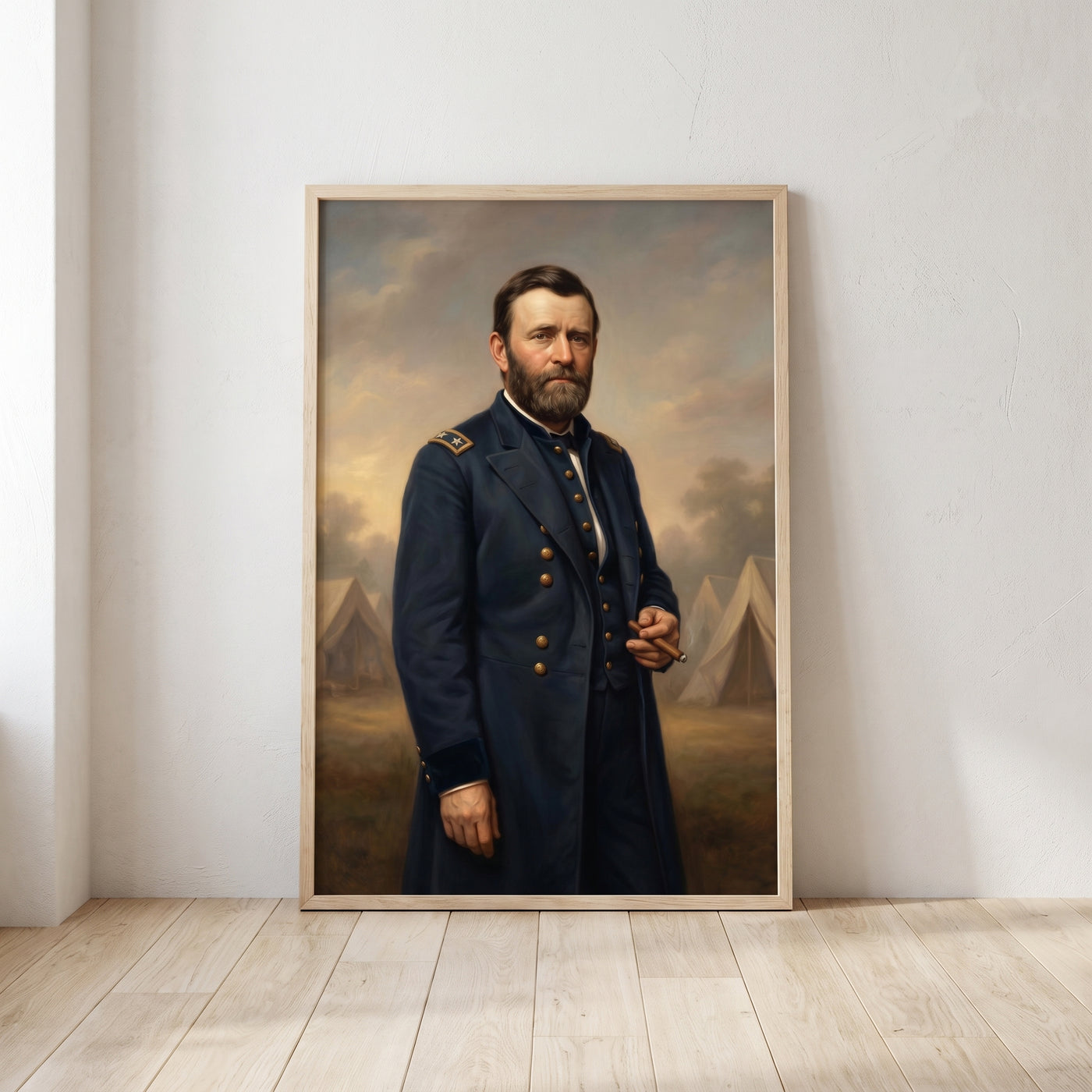 Ulysses S. Grant framed print leaning against a wall