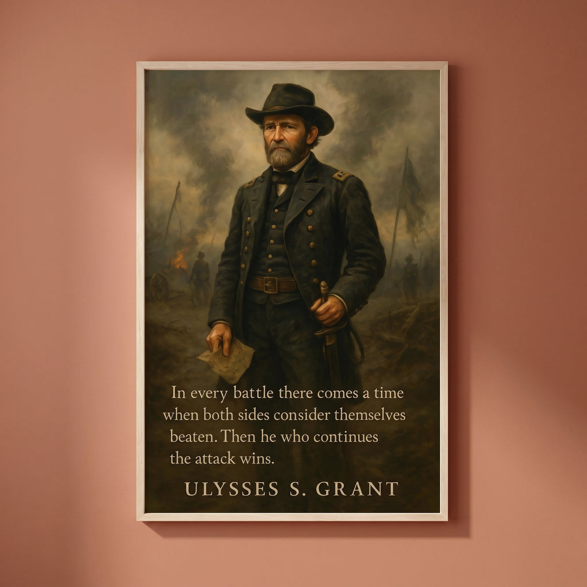 Ulysses S. Grant - In Every Battle framed print on a plain wall