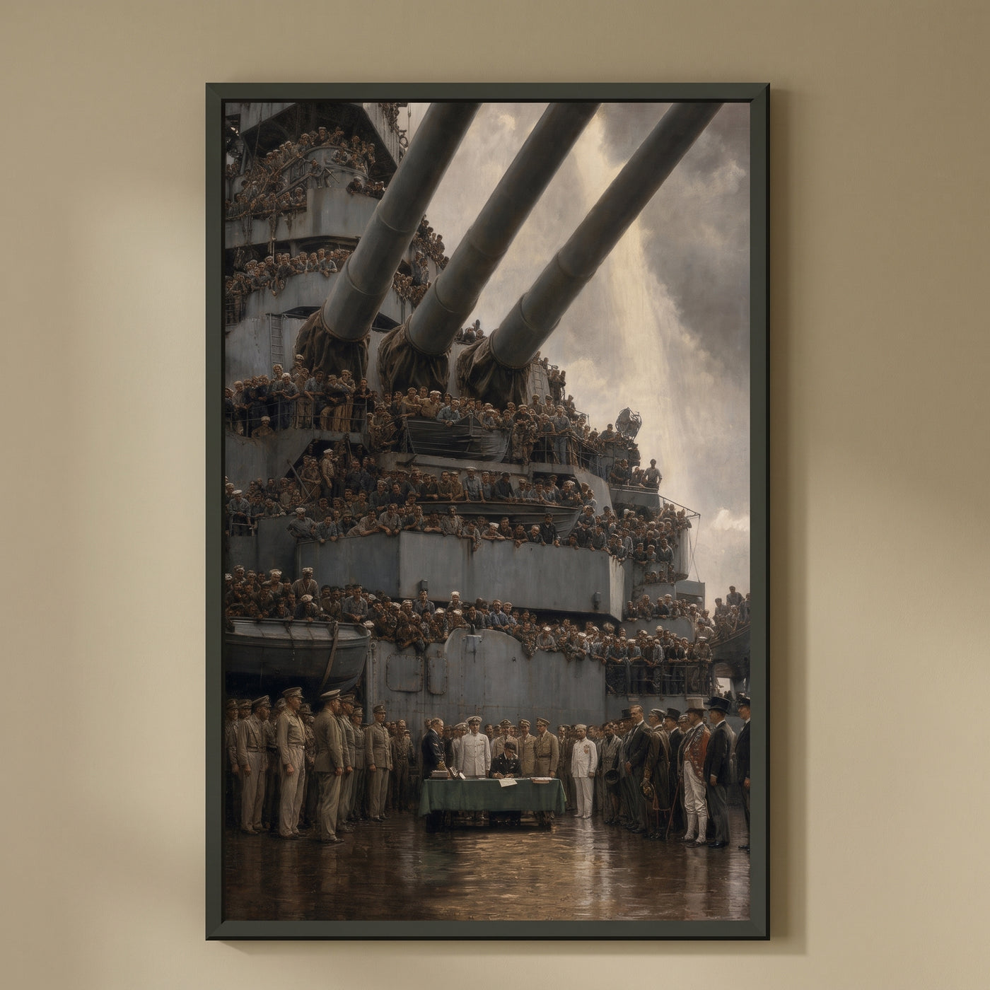 Under the Guns of the Missouri framed print on a plain wall