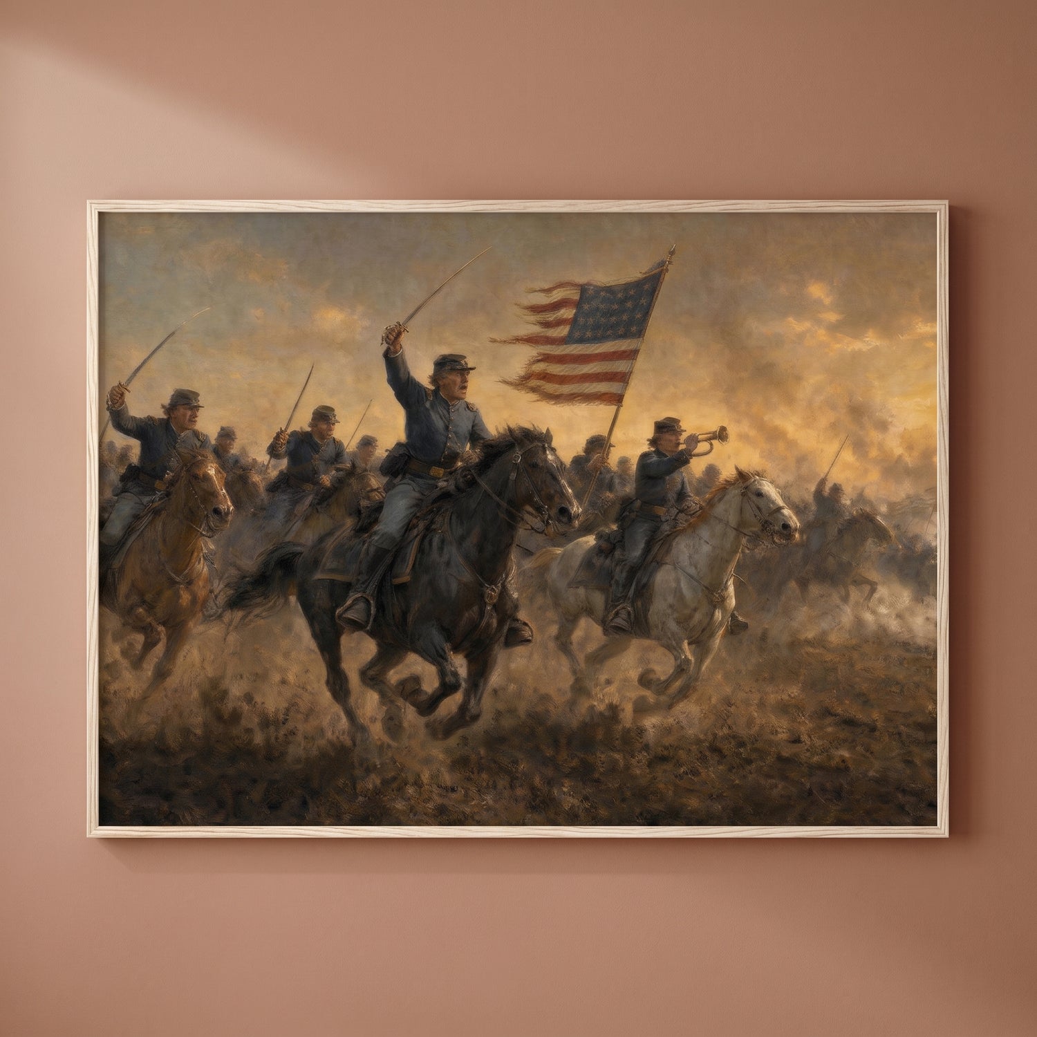 Union Cavalry Charge framed print on a plain wall