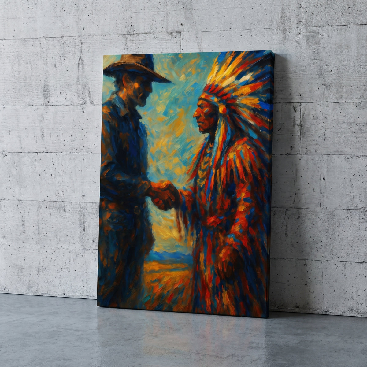Unity canvas print leaning against a wall