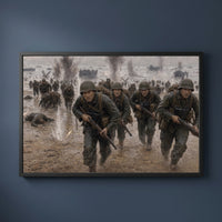 Up Omaha Beach framed print on a plain wall