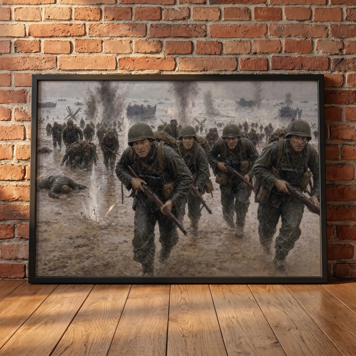Up Omaha Beach framed print leaning against a wall
