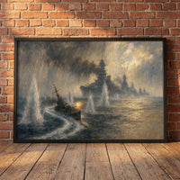 USS Johnston at Samar framed print leaning against a wall