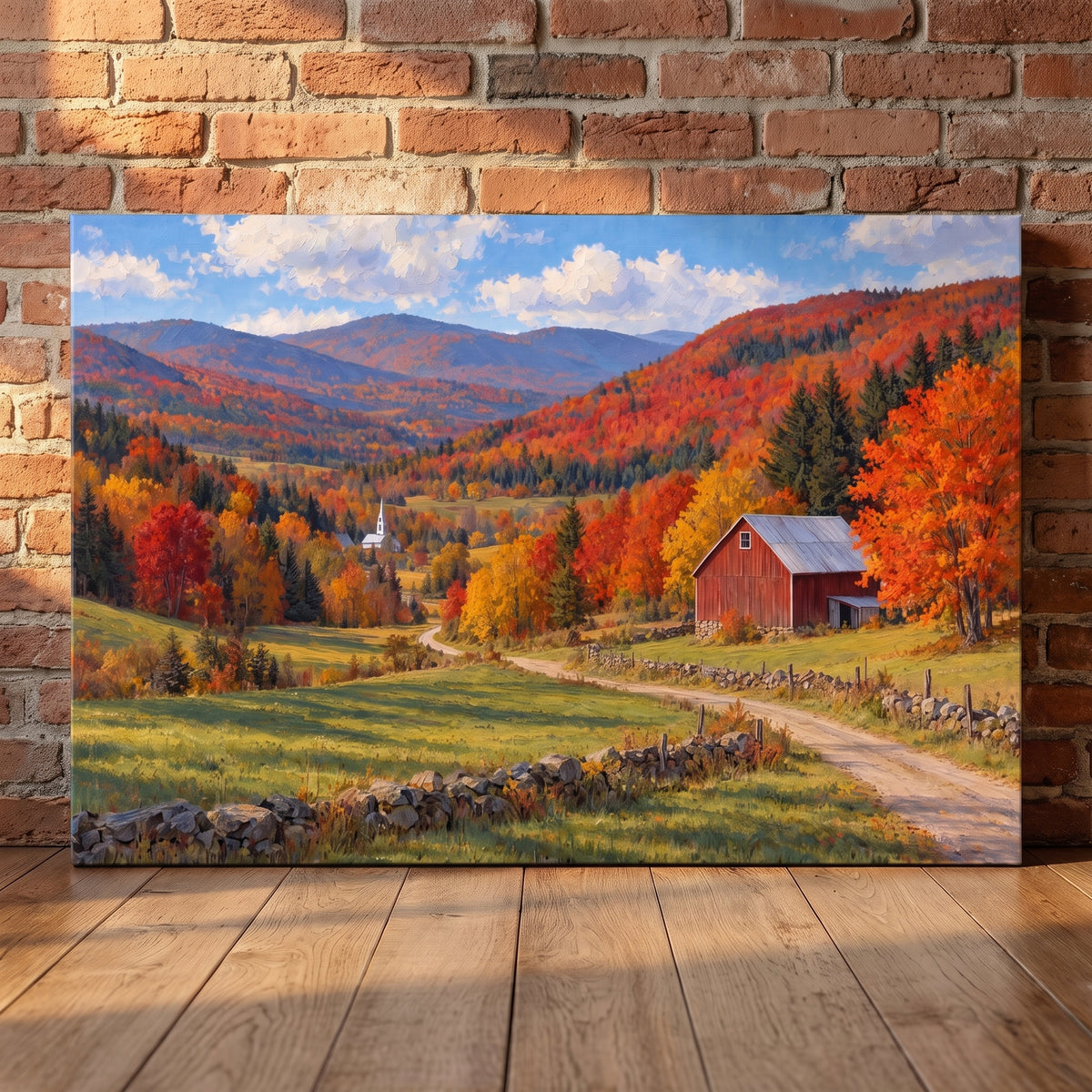 Vermont in October canvas print leaning against a wall