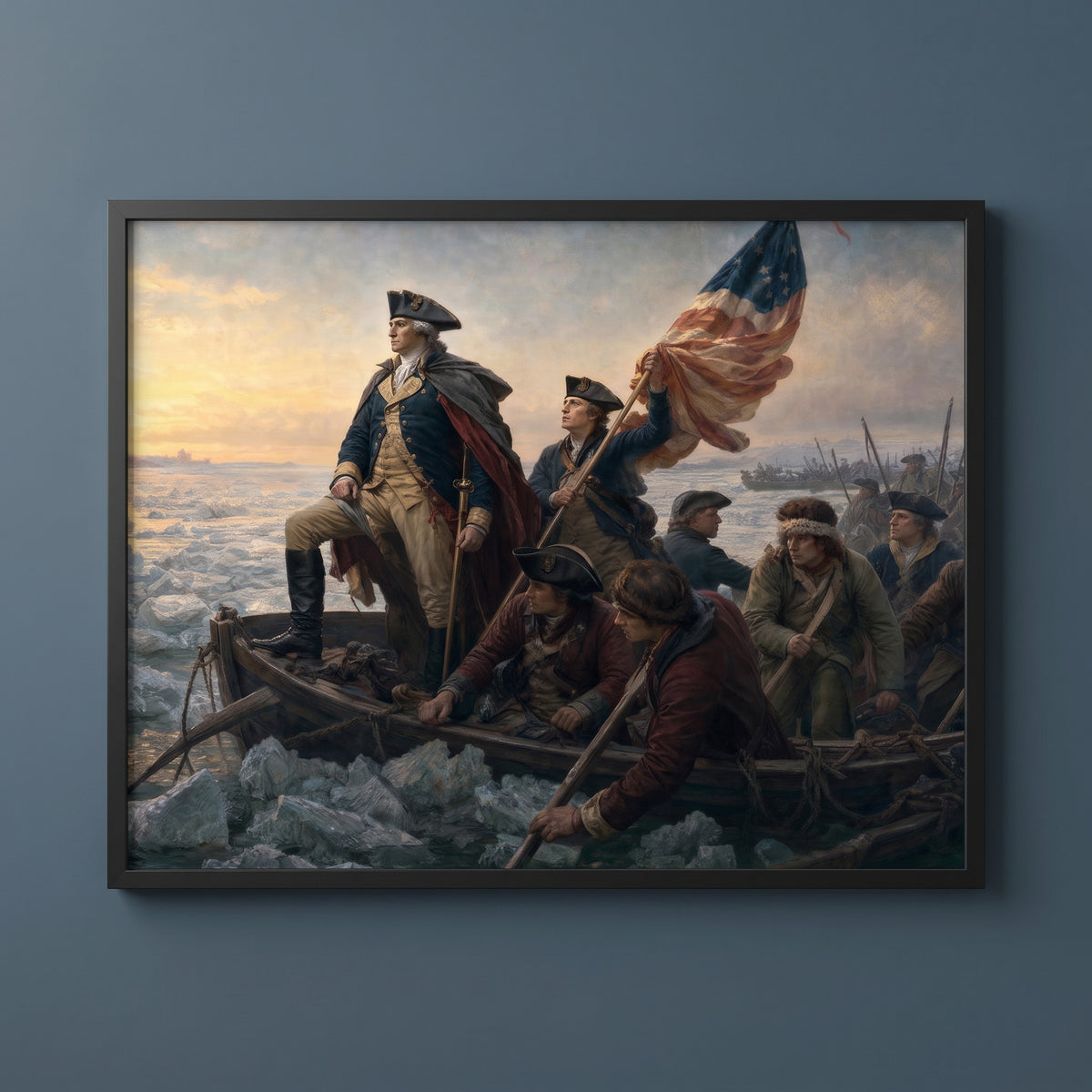 Washington Crossing the Delaware framed print on a plain wall