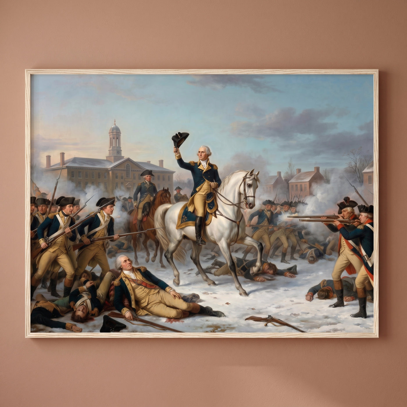 Washington Rallying the Troops at Trenton framed print on a plain wall