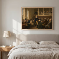Washington Resigns His Commission framed print hanging in a home interior