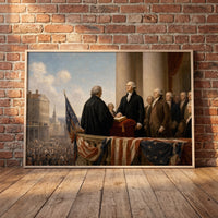 Washington's First Inauguration framed print leaning against a wall