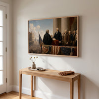 Washington's First Inauguration framed print hanging in a home interior