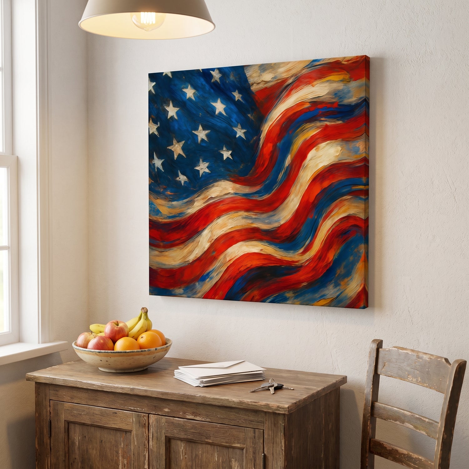 Waving Banner canvas print hanging in a home interior