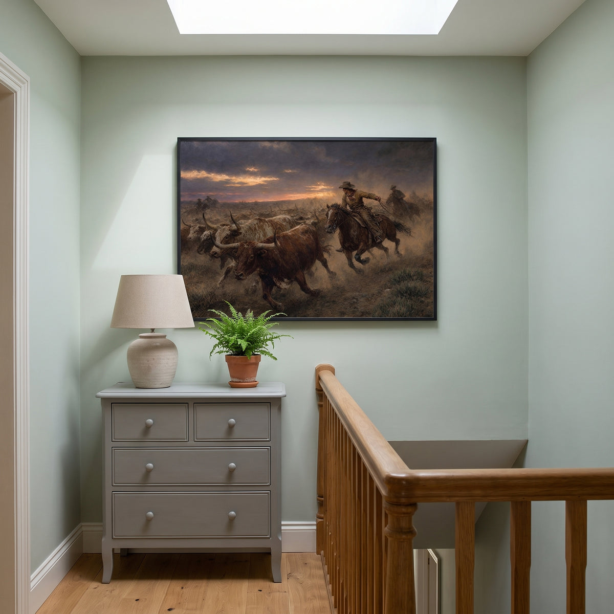 Western Horizon Drive framed print hanging in a home interior