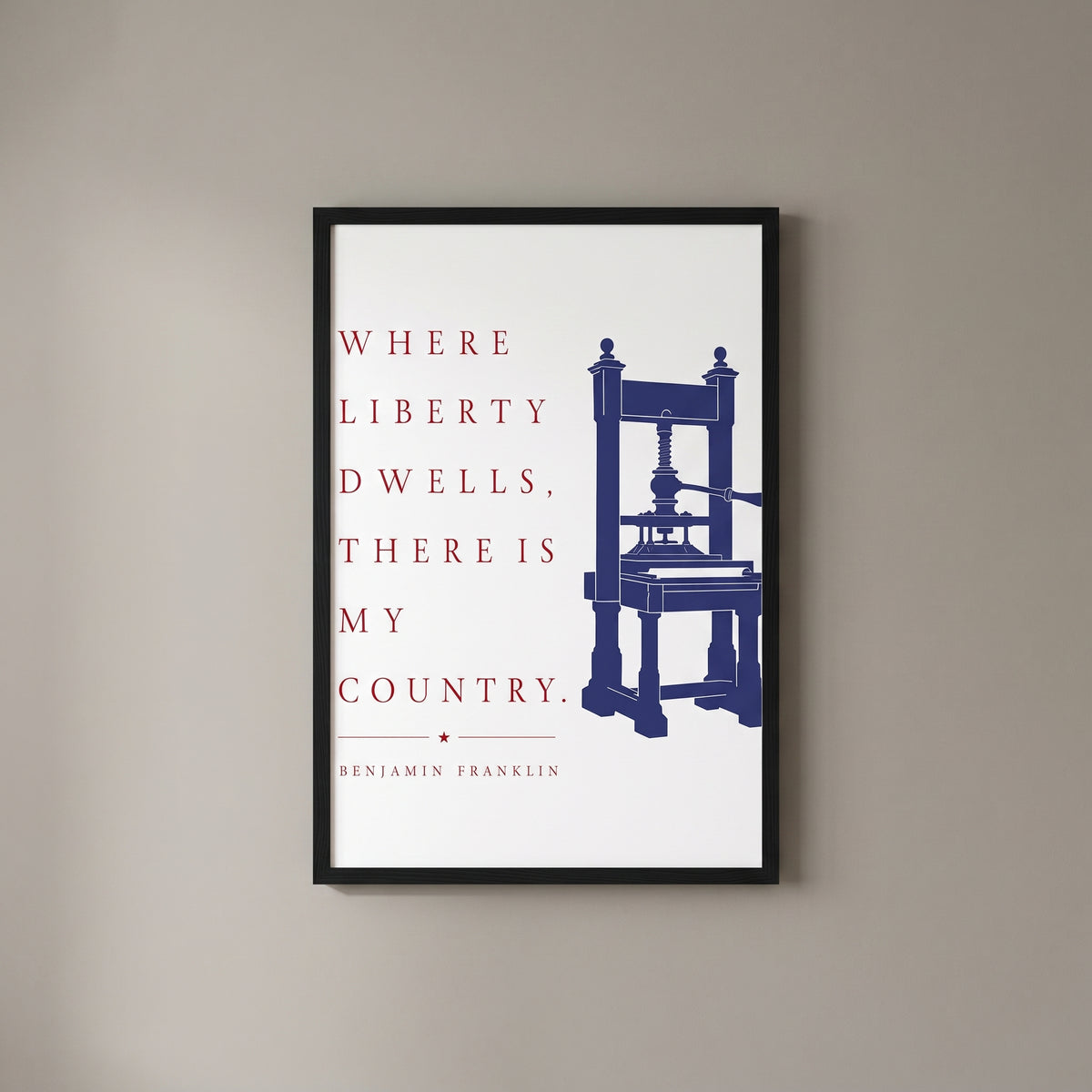 Where Liberty Dwells framed print on a plain wall