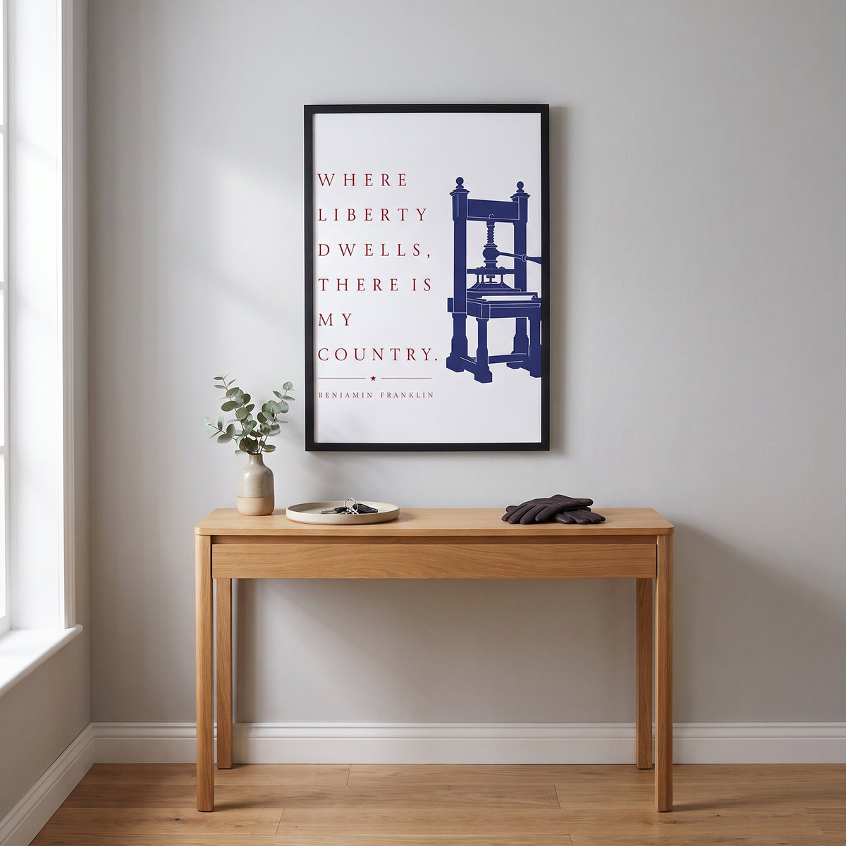 Where Liberty Dwells framed print hanging in a home interior