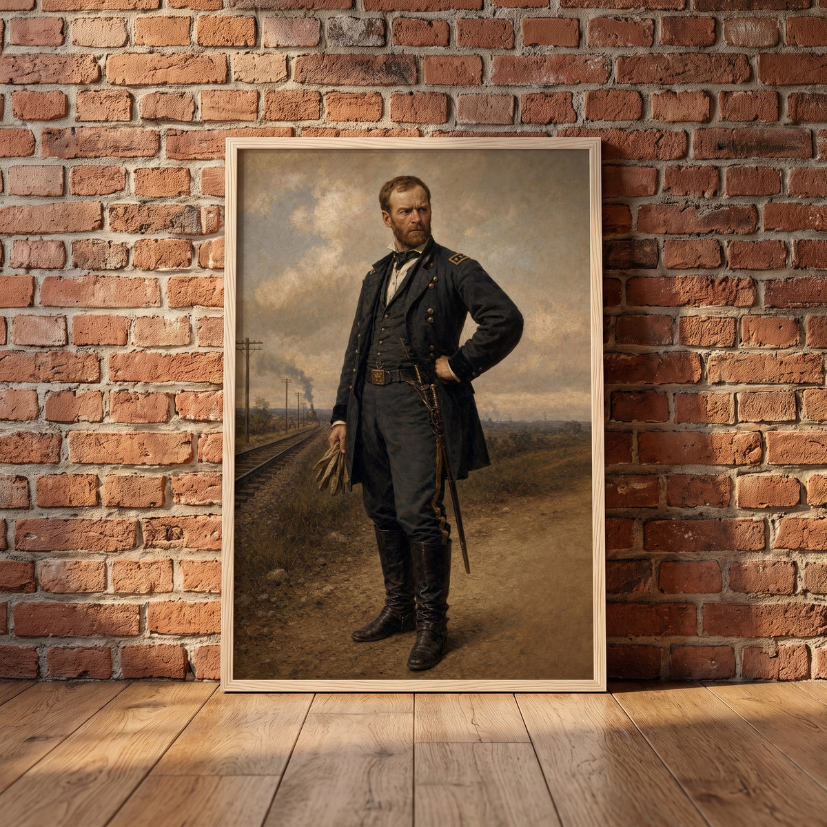 William Tecumseh Sherman framed print leaning against a wall