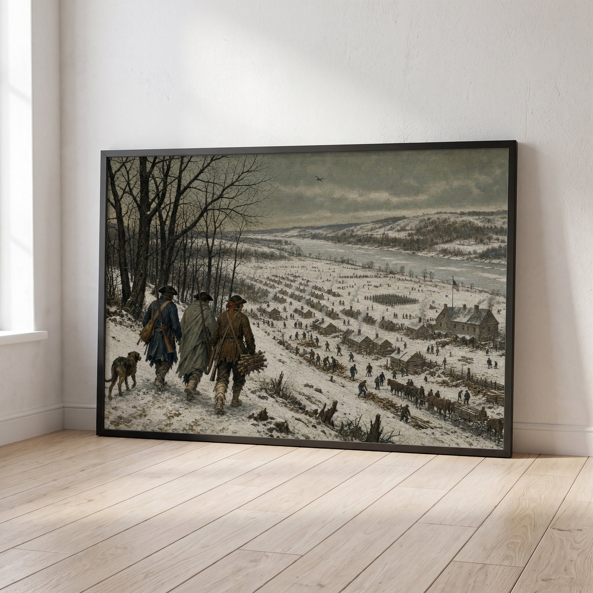 Winter at Valley Forge framed print leaning against a wall