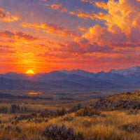 Wyoming Rider at Dusk — close-up of the canvas weave and print detail