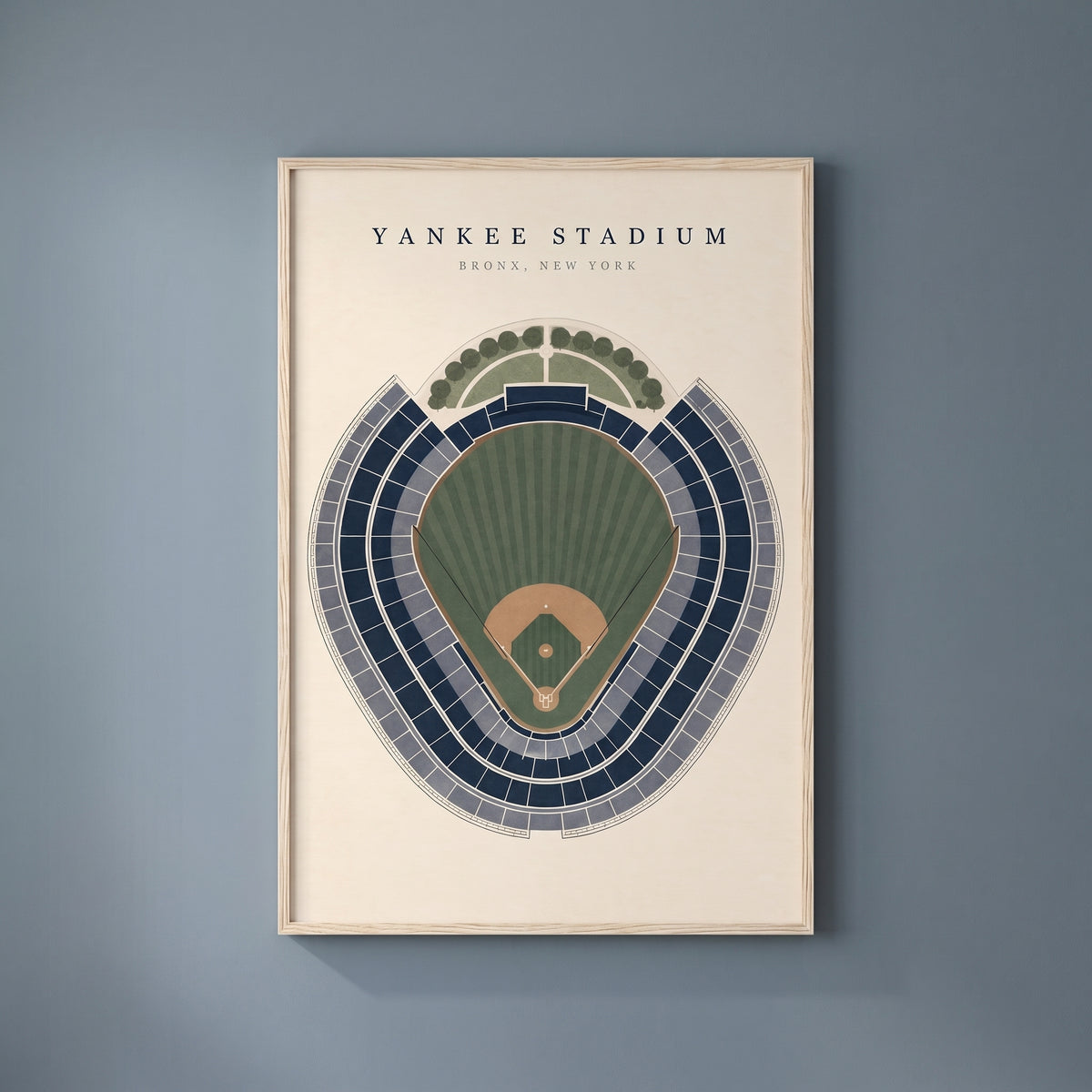 Yankee Stadium framed print on a plain wall