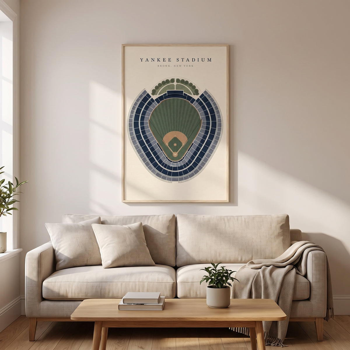 Yankee Stadium framed print hanging in a home interior