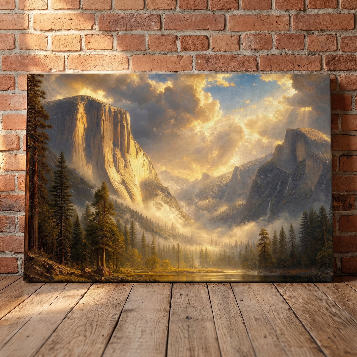 Yosemite Dawn canvas print leaning against a wall