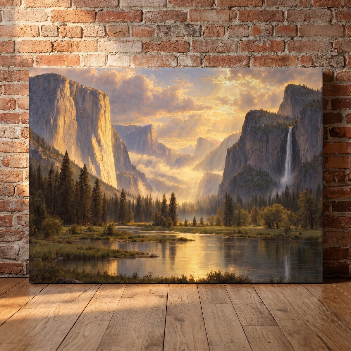 Yosemite Valley in Golden Light canvas print leaning against a wall