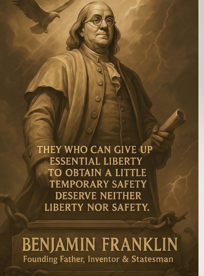 Benjamin Franklin - They Who Can Give up Essential Liberty — detail of the artwork