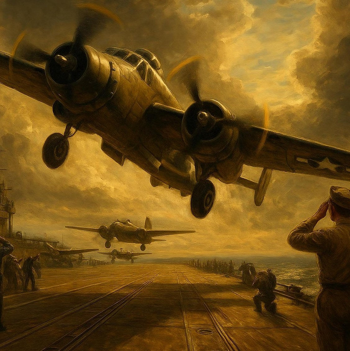 Take Off from USS Hornet — detail of the artwork