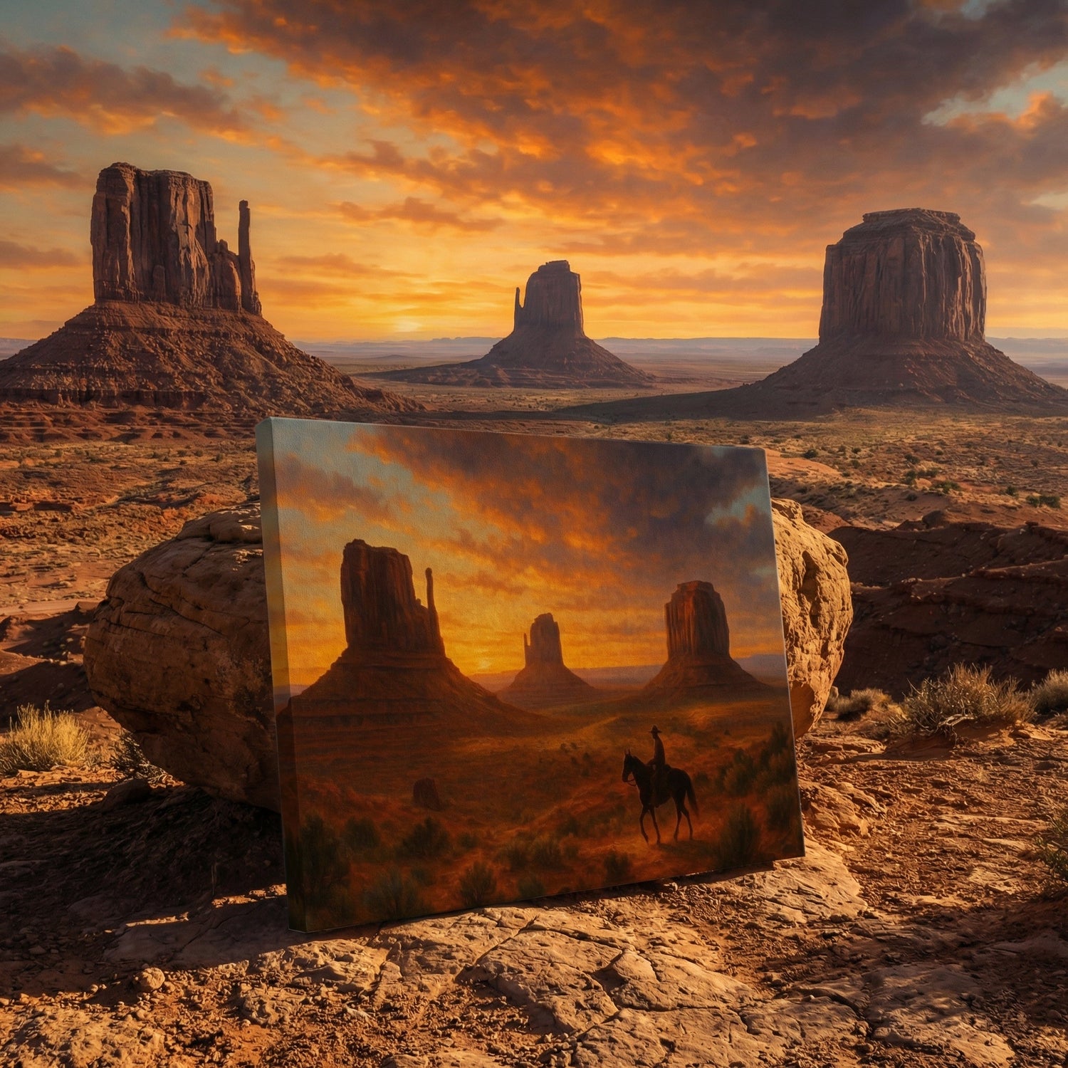 Cowboy Through Monument Valley — premium American wall art 2 | Canvas of America