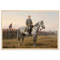 Framed equestrian painting of General Lee mounted with his Confederate generals, in a solid wood frame.