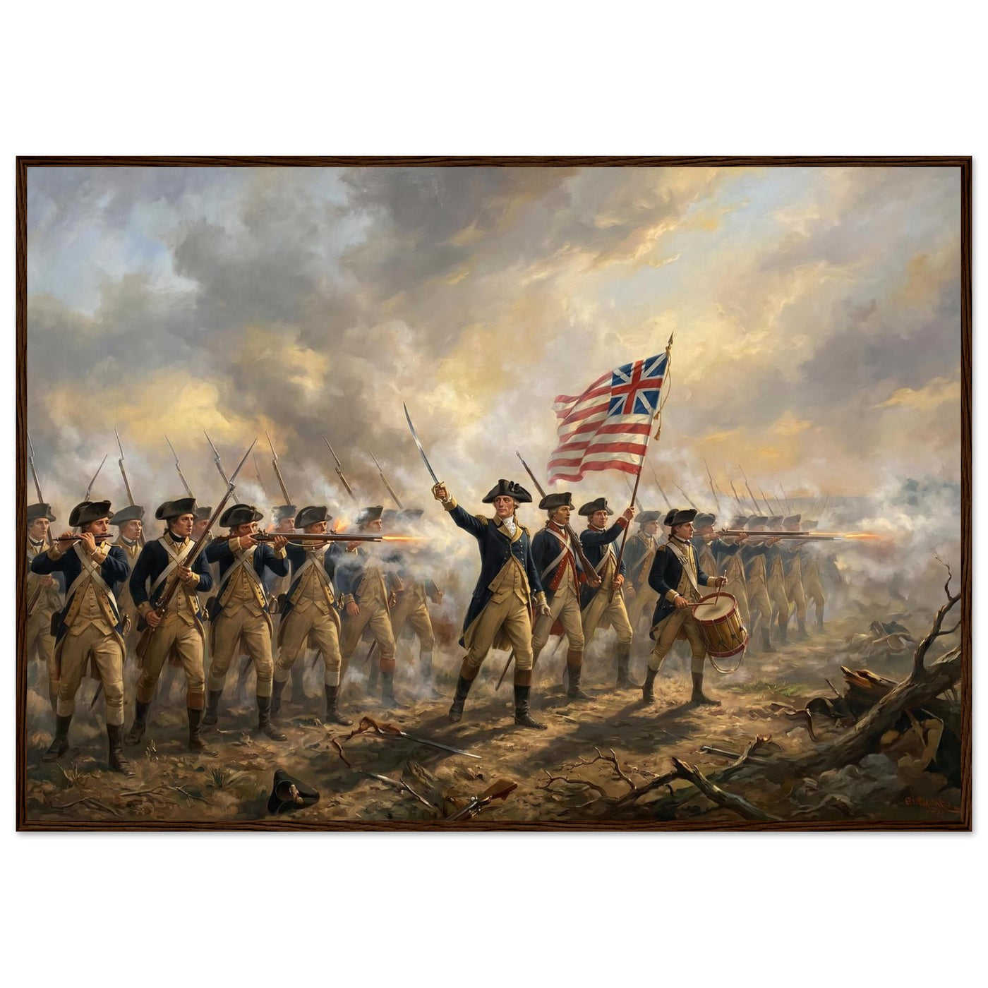 Framed print of the Spirit of '76 fife and drum, ready to hang.