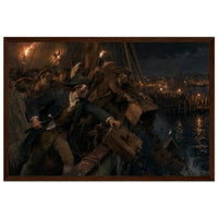 Framed print of the Boston Tea Party, ready to hang.