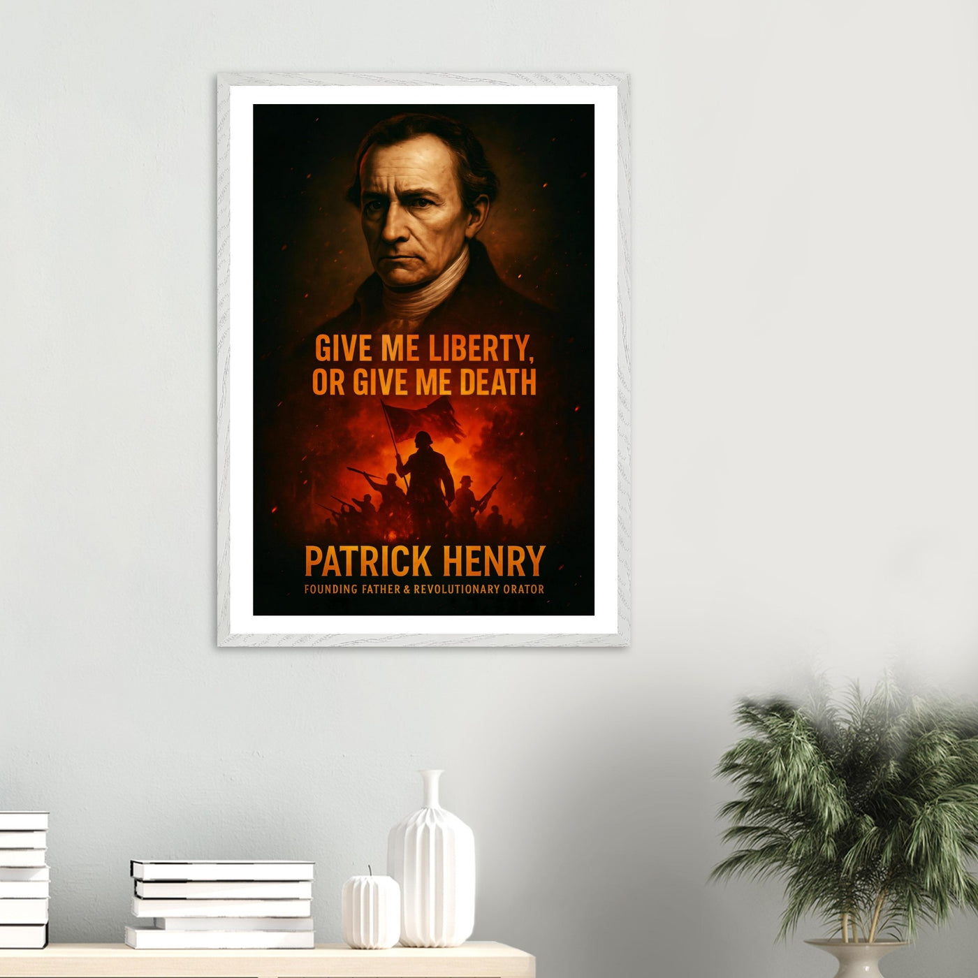 Framed Patrick Henry 'give me liberty' quote print, ready to hang.
