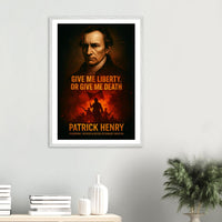 Framed Patrick Henry 'give me liberty' quote print, ready to hang.