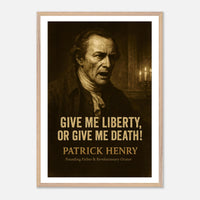 Framed Patrick Henry 'liberty or death' quote print, ready to hang.