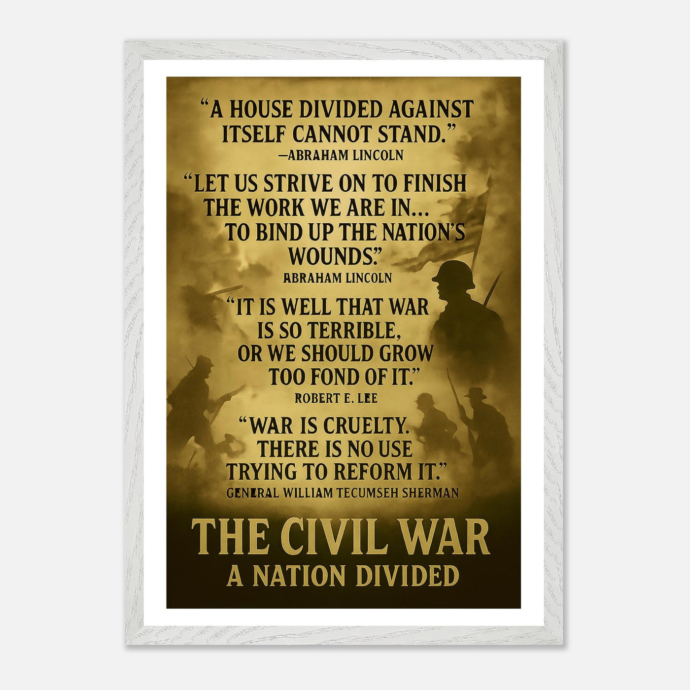 Framed print depicting the divided nation of the Civil War, ready to hang.
