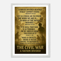 Framed print depicting the divided nation of the Civil War, ready to hang.