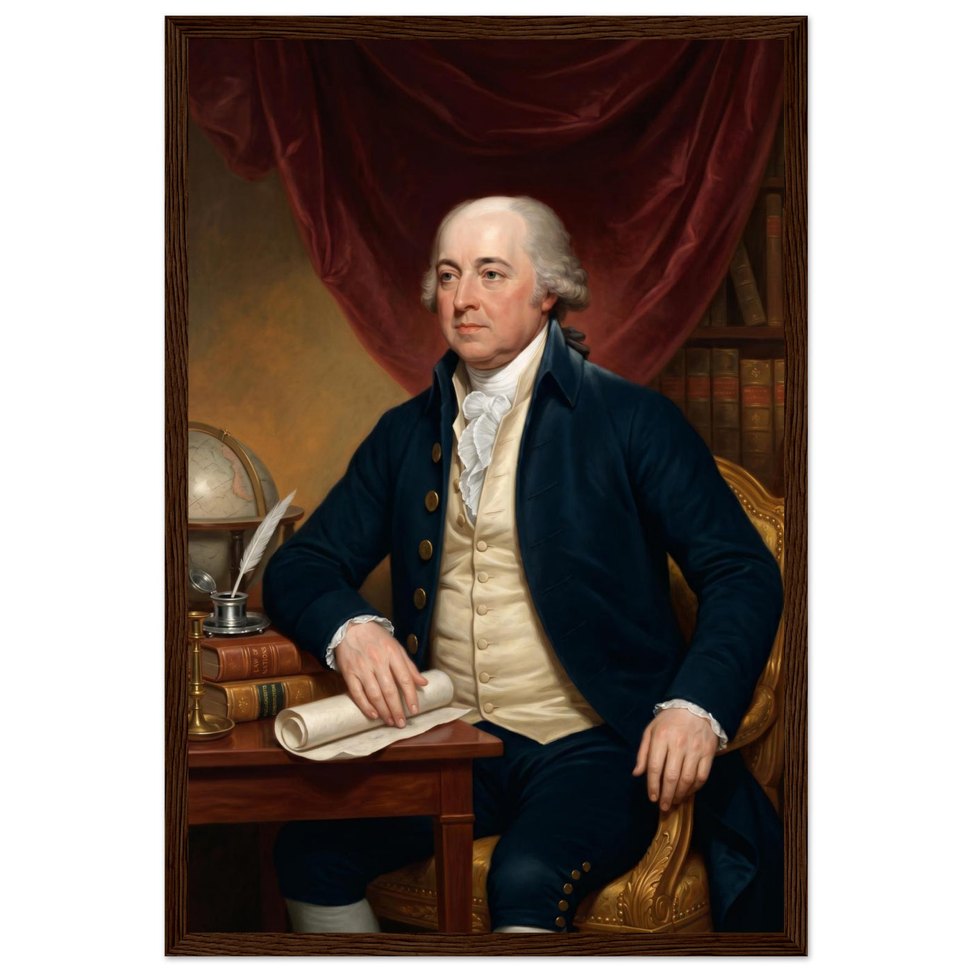 Framed portrait of a Revolutionary-era patriot, ready to hang.