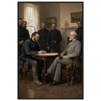 Framed print of Lee and Grant at the Appomattox surrender, ready to hang.