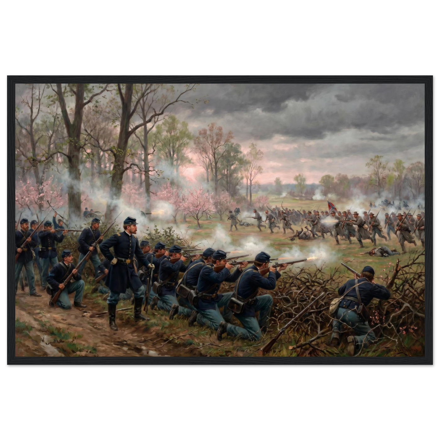 Wooden framed print of the Battle of Shiloh — room view, ready to hang.