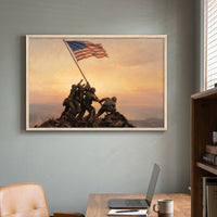 Dawn Over Mount Suribachi framed print in a home office