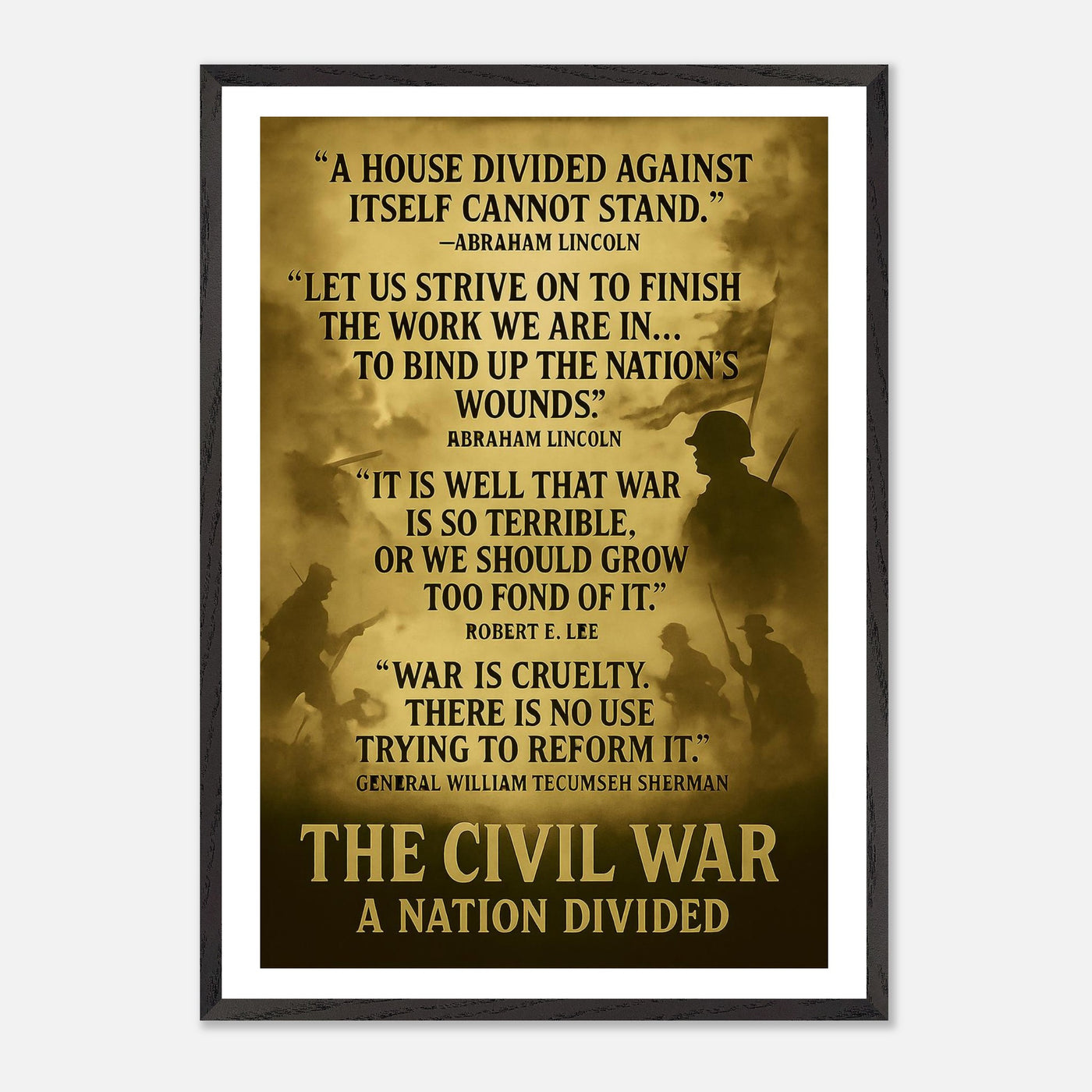 Framed print depicting the divided nation of the Civil War, ready to hang.