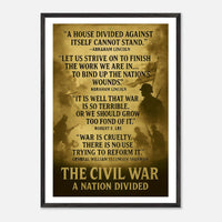 Framed print depicting the divided nation of the Civil War, ready to hang.