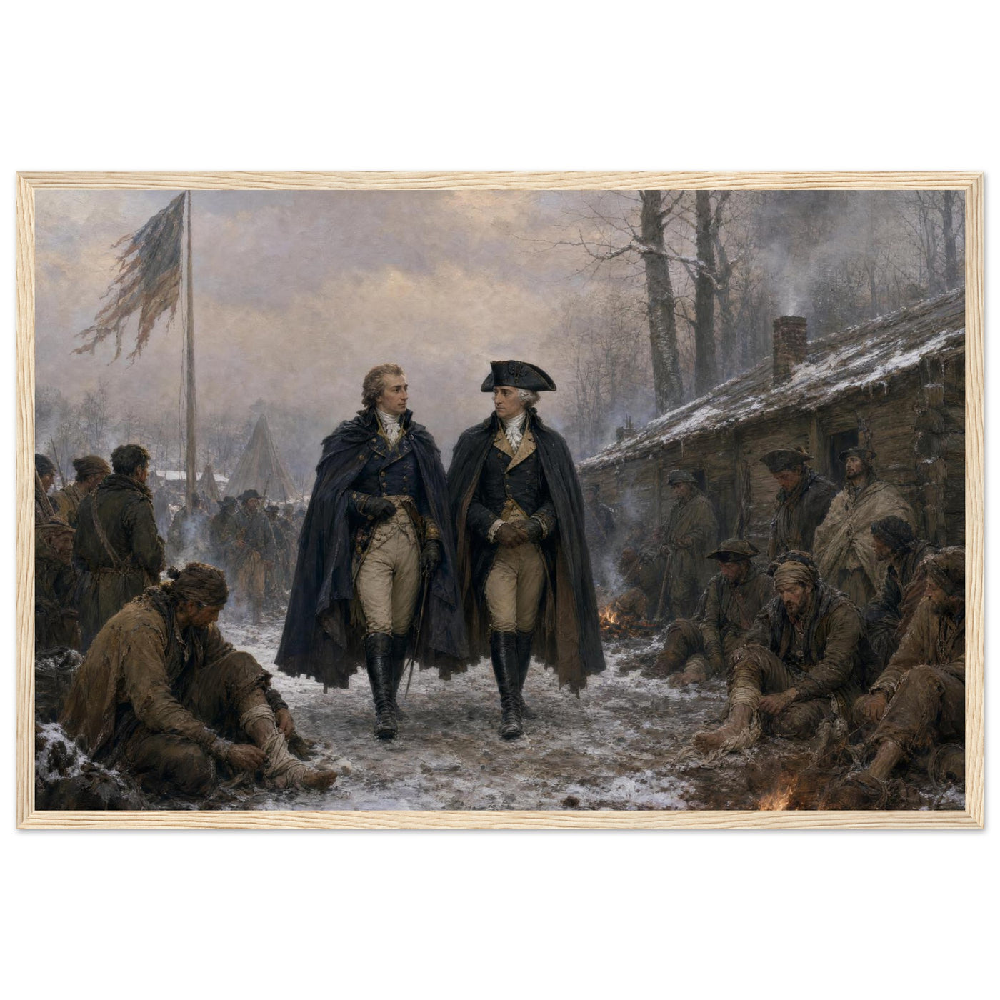 Framed print of Washington in prayer at Valley Forge, ready to hang.