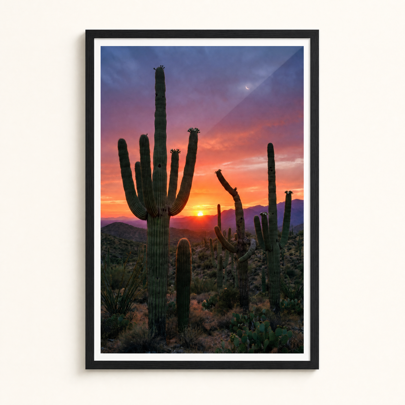 Desert Gold framed print, matte black frame, clean studio product view on premium semi-glossy paper.